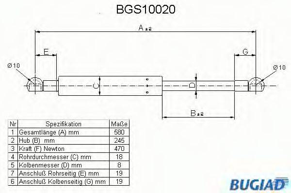BUGIAD BGS10020 Газова пружина, кришка багажника