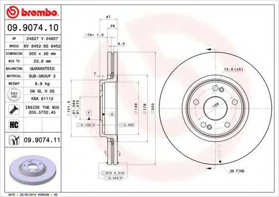 BREMBO 09907411 гальмівний диск